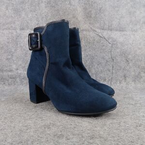 White Mountain Shoes Womens 6 Booties Fashion Blue Block Heel Career Classic Zip